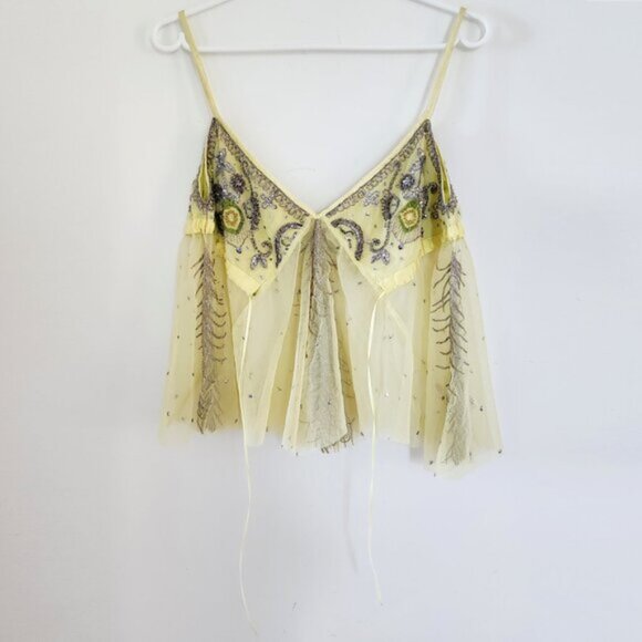 Matthew Williamson Beaded Yellow Sleeveless Fairy Top Size 10 Medium b97 - Picture 5 of 6